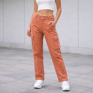 Straight-Leg Cargo Pants in Rust Orange
